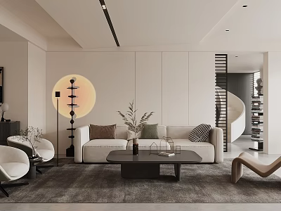 Modern Living Room Interior With Neutral Tones And Minimalist Decor 3d model