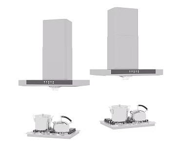 Modern Kitchen Appliances Featuring Range Hoods Cooktops And Electric Kettles 3d model