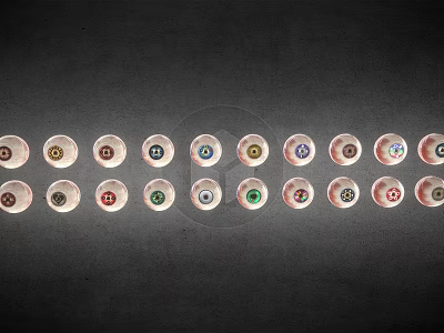 Various Colored Eyeballs With Different Styles Neatly Arranged On Dark Background 3d model