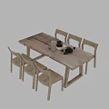 Wooden Dining Table Set with Square Table Four Chairs and Vase Camera on Top 3d model