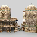 Traditional Old Buildings Featuring Domes Weathered Walls Wooden Balconies Stone Staircases And Greenery