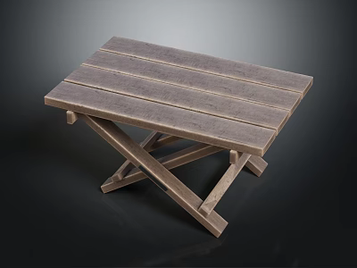Sturdy Rustic Wooden Folding Table With Slatted Top And Cross Leg Design 3d model
