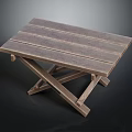 Sturdy Rustic Wooden Folding Table With Slatted Top And Cross Leg Design