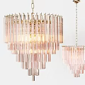 Pink Crystal Chandelier with Golden Frame Multiple Pendant Strands Hanging Chain Design Elegant Lighting Fixture