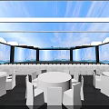 Exhibition Entrance with Transparent Ceiling and Large Windows Overlooking Sea View and Green Islands