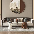 New Chinese-style double sofa fabric multi-person sofa combination 3d model