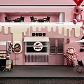 Pink DUDU Dessert Shop Exterior Featuring Decorative Doll Outdoor Tables Chairs And Menu Board