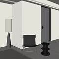 Modern Leisure Chair With Small Side Table And Floor Lamp In Light Wall Room