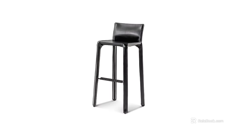 Modern Black Leather Bar Stool With Sleek Backrest For Kitchen Bar Use 3d model