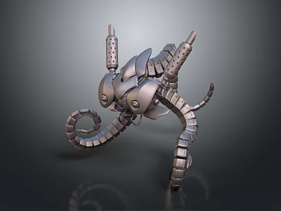 Futuristic Mechanical Octopus Creature Detailed 3D Model With Metallic Tentacles And Robotic Joints 3d model