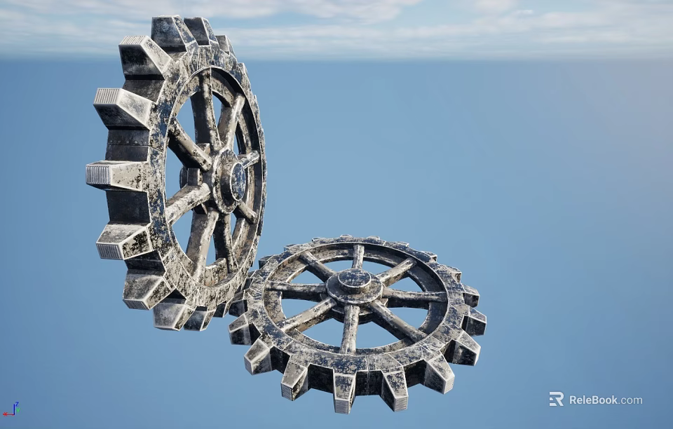 Large Metallic Gears in Industrial Equipment with Blue Sky and Ocean Background 3d model 