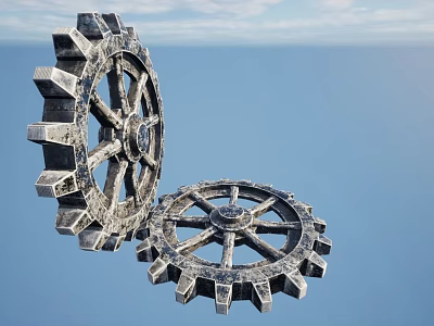 Large Metallic Gears in Industrial Equipment with Blue Sky and Ocean Background 3d model