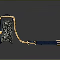 Elegant Blue Gray Handbag with Floral Lace Pattern and Gold Chain Handle