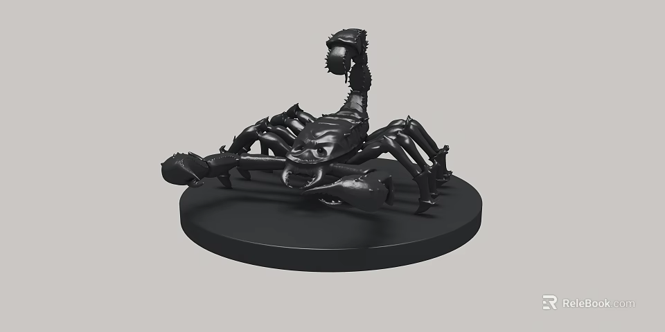 Black Scorpion Shaped Decorative Ornament Set With Circular Base And Intricate Design 3d model 