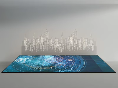 Modern Commercial Equipment With Blue Circular Pattern And City Skyline Silhouette 3d model