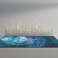 Modern Commercial Equipment With Blue Circular Pattern And City Skyline Silhouette