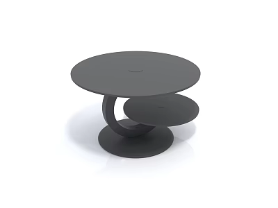 Modern Black Coffee Table With Spiral Base And Circular Shelves 3d model