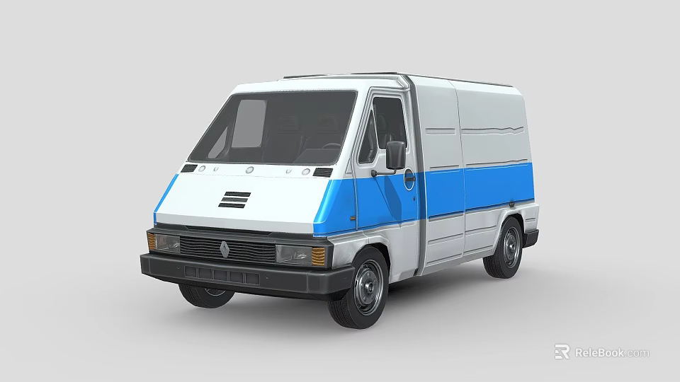 Blue And White Compact Delivery Van With Side Door And Front Panel Design 3d model