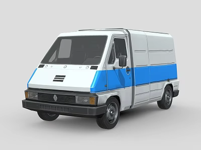 Blue And White Compact Delivery Van With Side Door And Front Panel Design 3d model