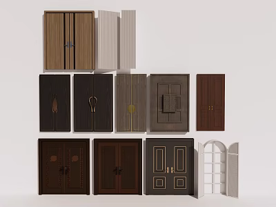 Modern And Traditional Double Doors With Various Wooden Finishes And Handles 3d model
