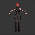 Red Haired 3D Game Movie Character In Combat Outfit With Arm Guards And Mesh Design