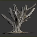 Natural Wood And Stone Tree Stump Sculpture With Textured Base And Branch Details