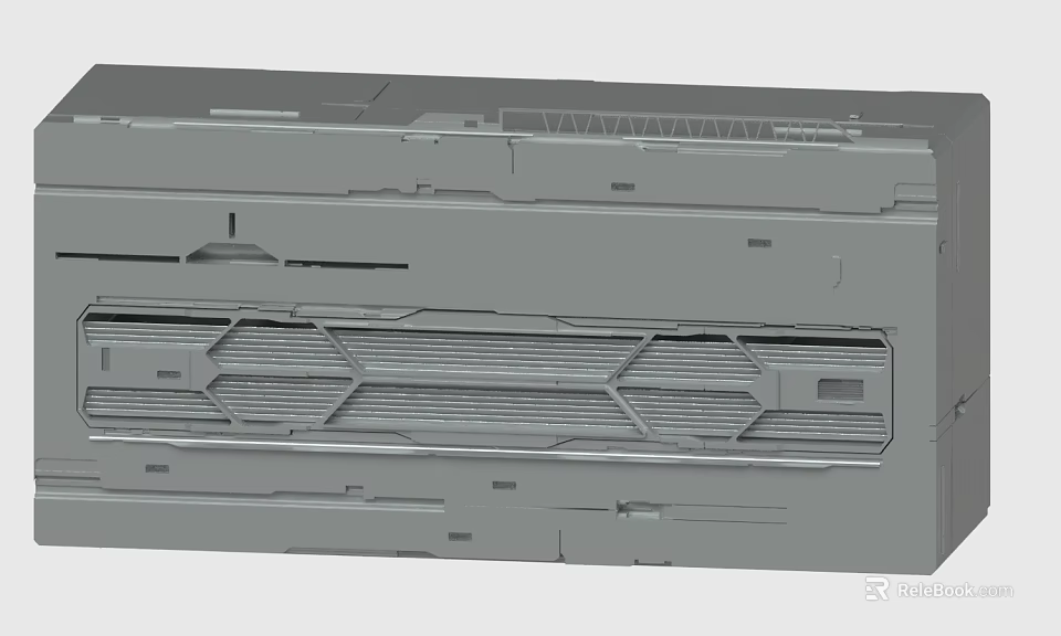 Gray Industrial Mechanical Component With Geometric Grille And Structural Details 3d model