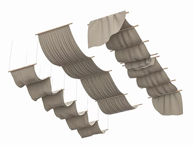 Soft Layered Ceiling Drapes With Neutral Linen Fabric For Interior Decoration Design 3d model