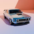 Classic Blue Muscle Car With Sleek Body Lines And Sporty Hood Scoop Design
