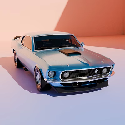 Classic Blue Muscle Car With Sleek Body Lines And Sporty Hood Scoop Design 3d model