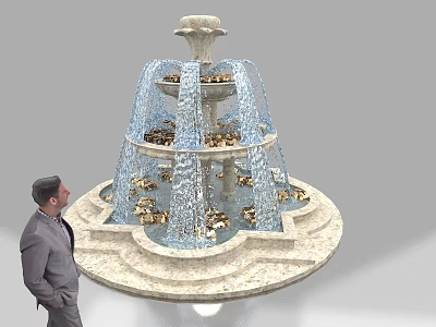Decorative Multi Tiered Garden Fountain With Flowing Water And Stone Steps 3d model