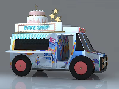 Mobile Cake Shop Functional Vehicle With Colorful Design Top Cake And Stars 3d model