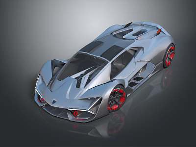 Futuristic Silver Sports Car With Sleek Body Red Rims And Black Roof Design 3d model
