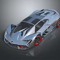 Futuristic Silver Sports Car With Sleek Body Red Rims And Black Roof Design