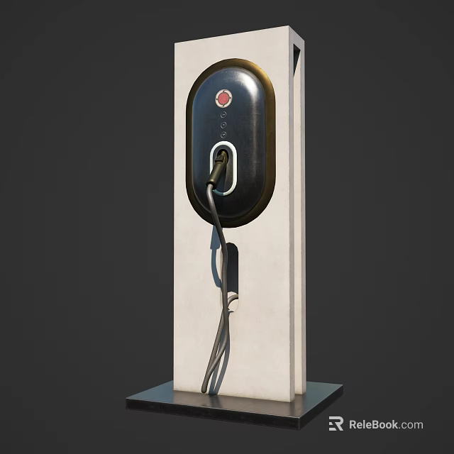 Parking Lot Featuring Electric Vehicle Charging Station with Connected Cable 3d model 