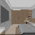 Modern Minimalist Hotel Room Interior With White Bed Floor to Ceiling Window And Green View