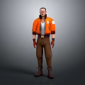 3D Worker Character Wearing Orange Jacket White Shirt Brown Pants And Red Gloves With Goggles