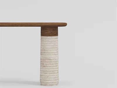 Modern Side Table With Brown Wooden Top And White Stacked Textured Base 3d model