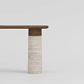 Modern Side Table With Brown Wooden Top And White Stacked Textured Base