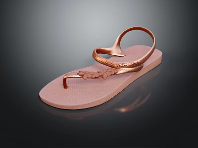 Copper Strapped Pink Flip Flops With Flower Design For Casual Summer Wear 3d model