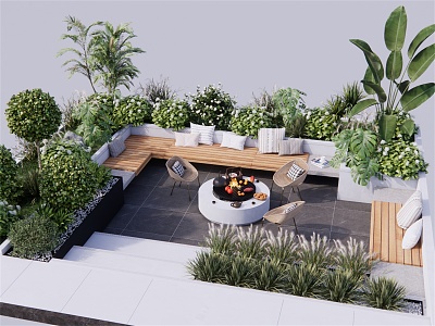 Modern Sinking Courtyard Garden Sitting Area 3d model