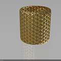 Golden Decorative Furniture Piece With Geometric Diamond Pattern And Cylindrical Design