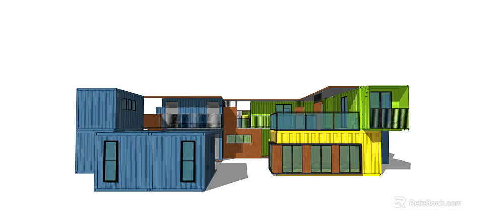 Modern Industrial Container Modular Building With Colorful Units And Windows 3d model