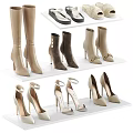 Women's High Heeled Boots And Heels In Beige Brown With Chain Details On White Shelves