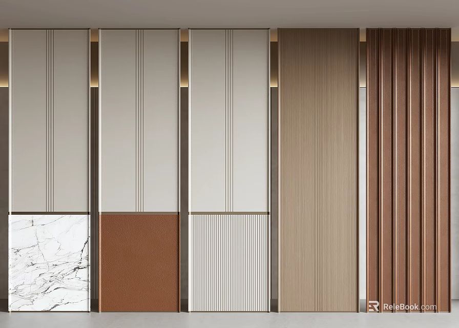 Modern Interior Wall Panel Design With Striped Patterns And Mixed Material Finishes 3d model 