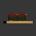 Delicious Nori Wrapped Sushi Rolls With Red Fish Roe On Wooden Board