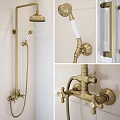 Contemporary Shower Sauna Space With Glass Enclosure Gold Fixtures And White Tiles