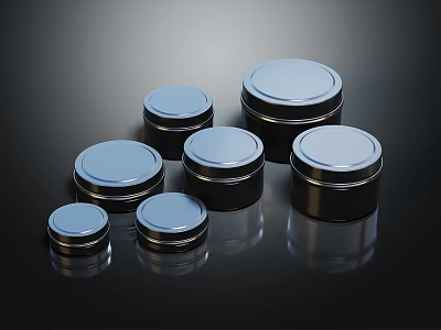 Decorative Ornament Set With Metal Jars Silver Lids Black Bodies Various Sizes 3d model