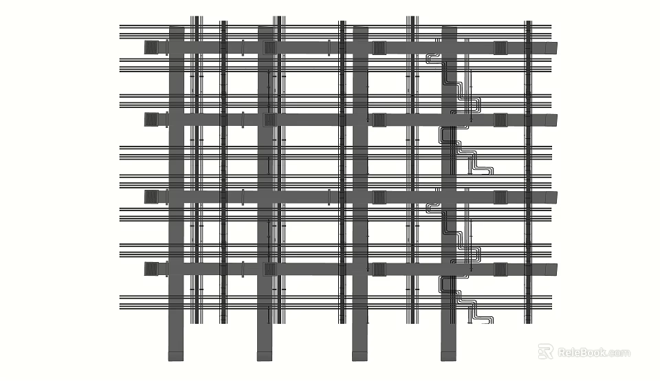 Grid Pattern Ceiling Design With Framework Structure And Installation Elements 3d model 