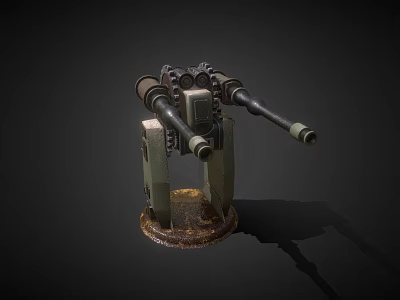 Twin Barrel Weapon Design Featuring Mechanical Mount And Rustic Base Structure 3d model